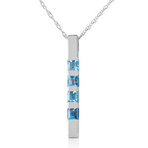 14K. SOLID GOLD NECKLACE BAR WITH NATURAL BLUE TOPAZ (White Gold)